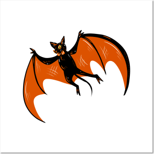 Black and Orange Halloween Bat Posters and Art